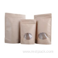 Kraft Paper Zipper Stock Bag With Clear Windows